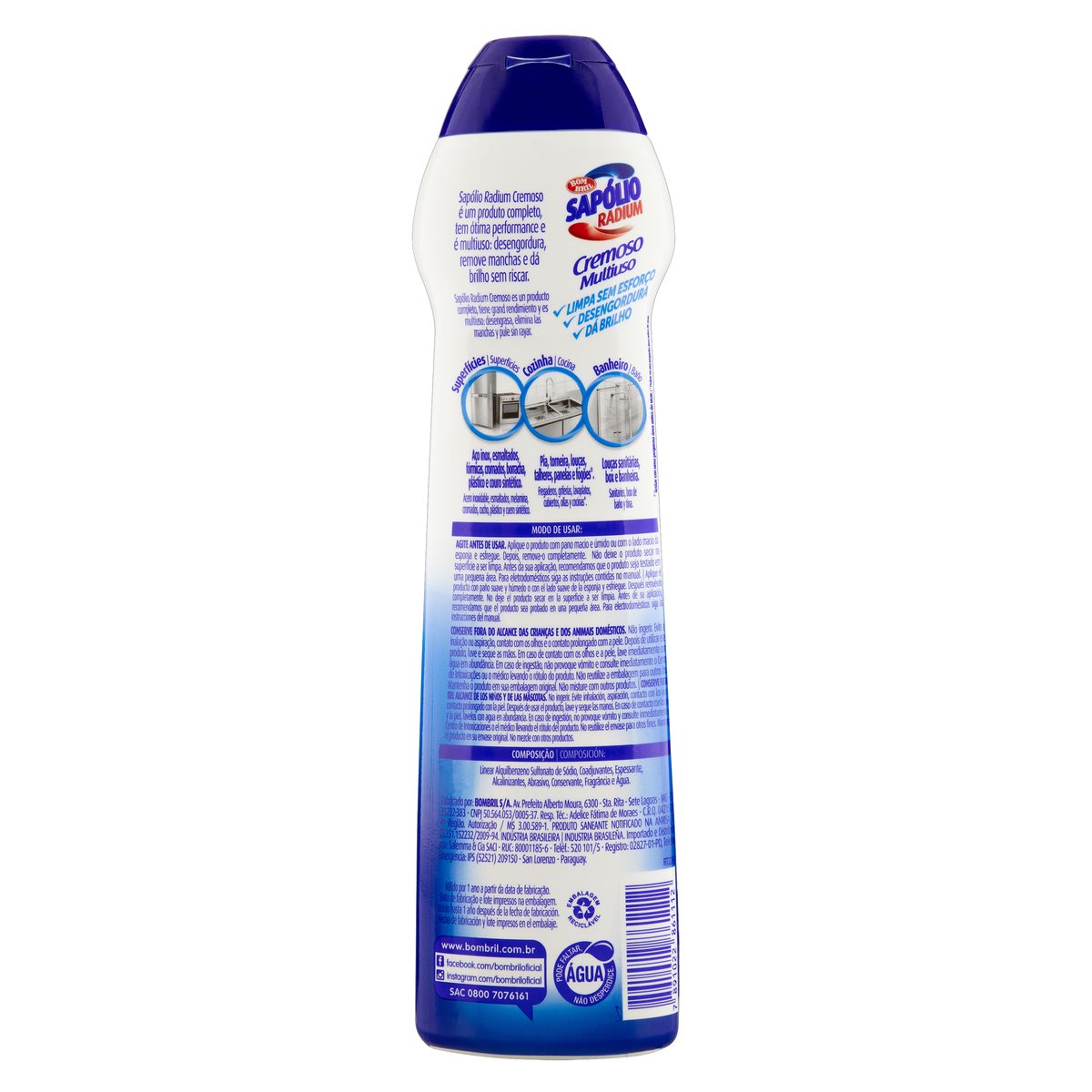 Saponaceo Cremoso Multiuso Classico Bom Bril Sapolio Radium 450ml