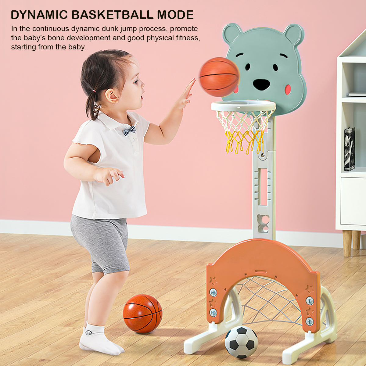Techvida Kids Basketball Hoop， 2 in 1 toddler Basketball Hoop， Adjustable Basketball Hoop Set with Basketball， Football