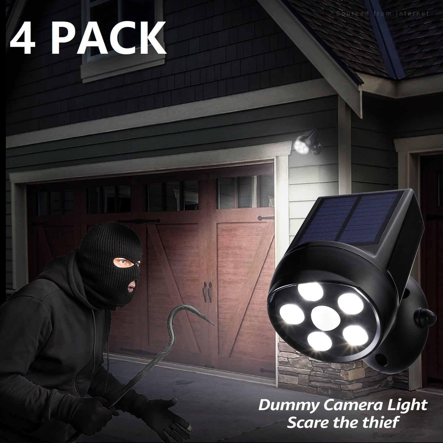 TORCHSTAR 4-Pack LED Solar Motion Sensor Lights， CCTV-Like Wireless Outdoor Wall Lighting， Black