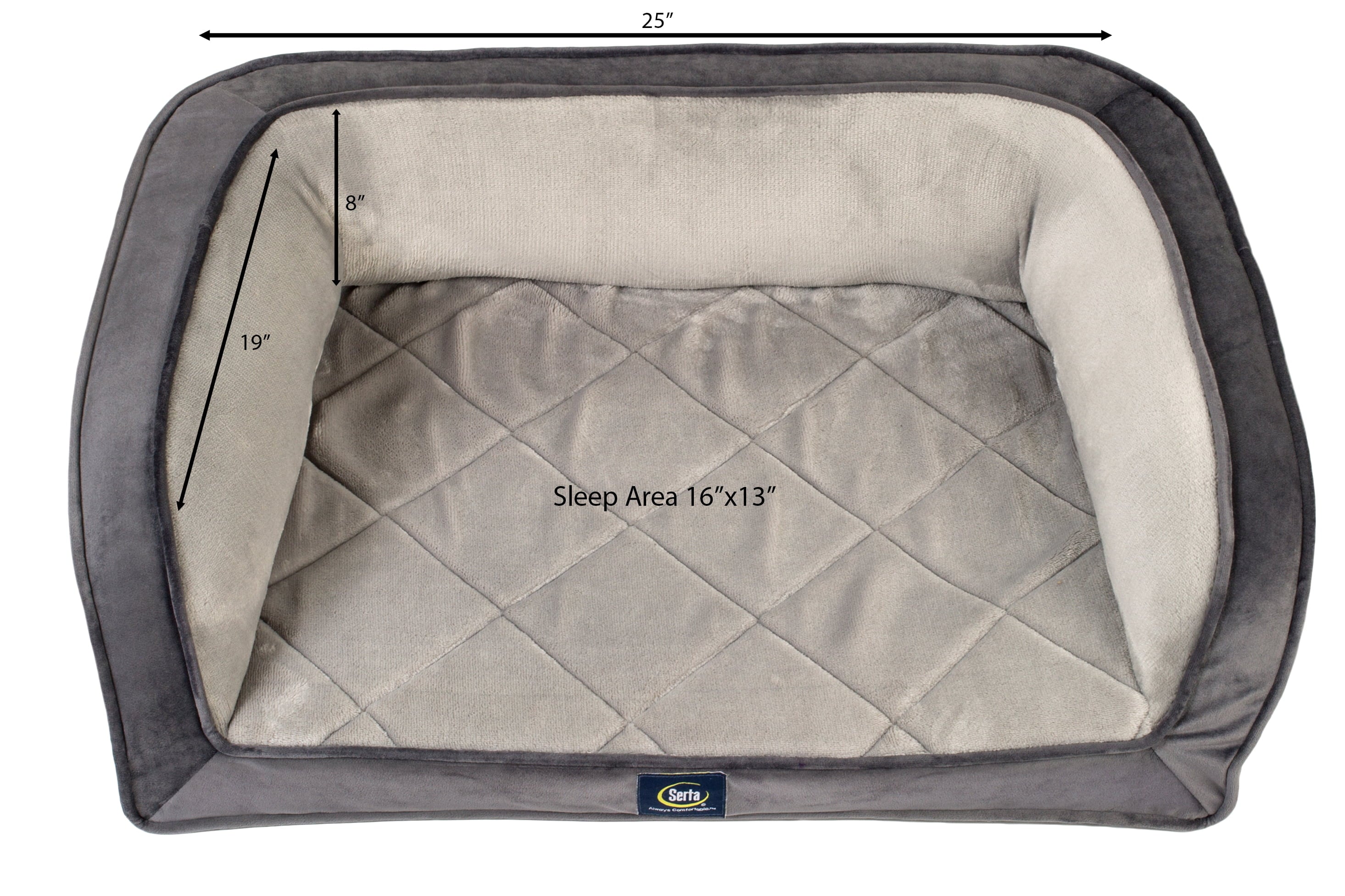 Serta Gel Memory Foam Quilted Ortho Couch Dog Bed， Small， Grey