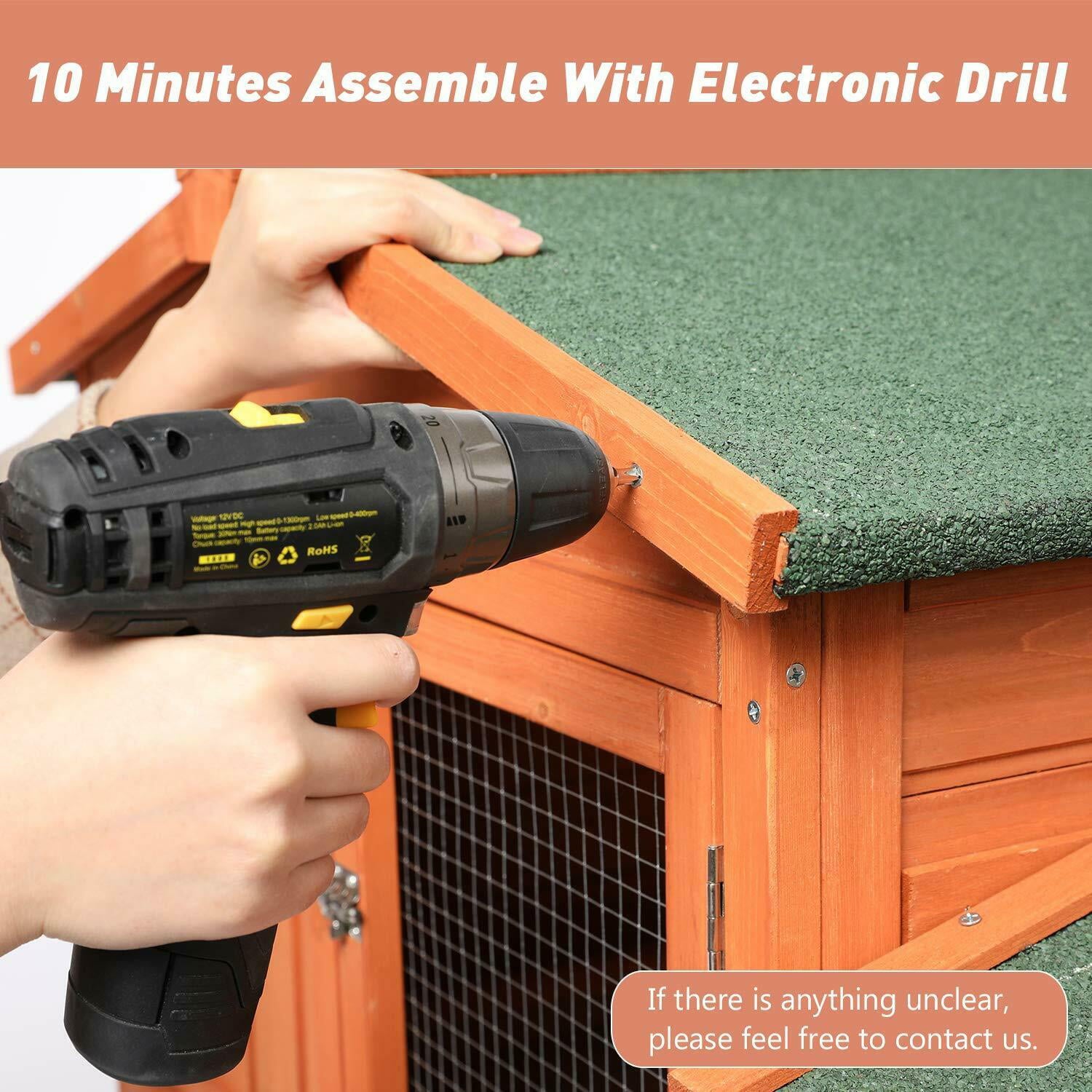 streakboard 83'' Large Rabbit Hutch Backyard Wooden Chicken Coop Bunny Poultry Cage W/ Ramp