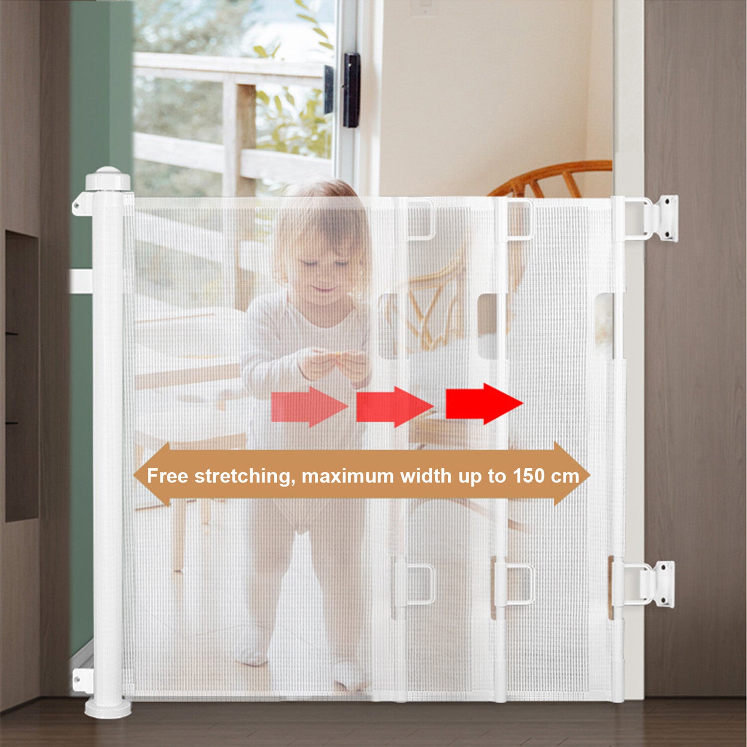 LINGJIA Baby Safety Gate Retractable Retractable Baby Gate Door Extra Wide Child Pet Dog Indoor/Outdoor Stairs Extra Wide 59in， Extra Tall 34 in， White