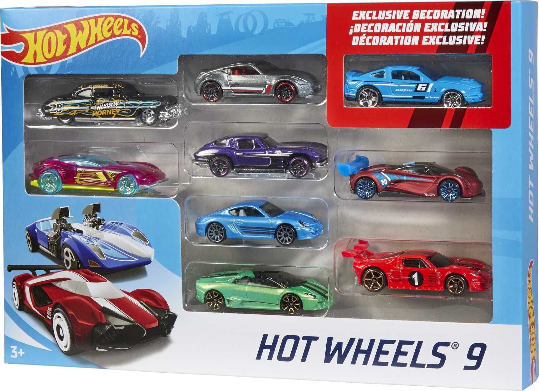 Hot Wheels Gift Set of 9 Toy Cars or Trucks in 1:64 Scale (Styles May Vary)