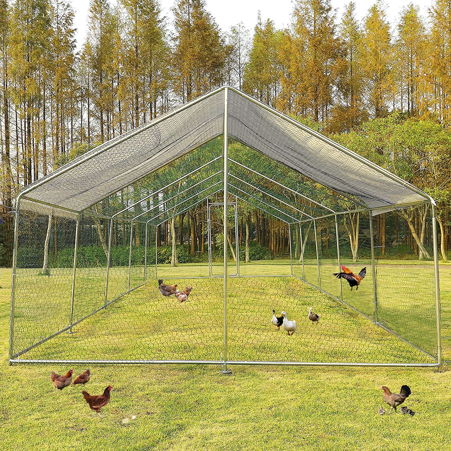 Magic Union Large Metal Chicken Coop Backyard Hen House Cage Run Outdoor Cage， 20x10 ft