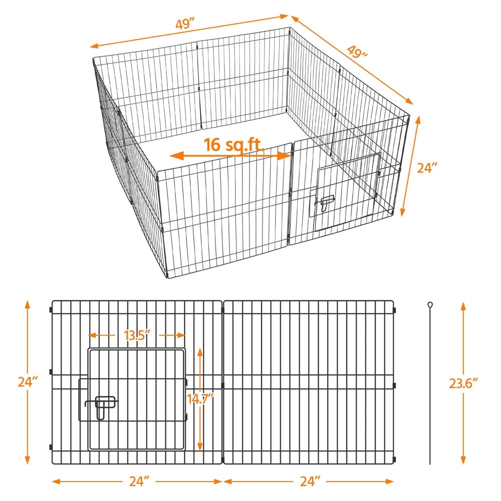 Yaheetech 24''H 8 Panel Foldable Metal Pet Playpen For Puppy Indoor， Outdoor， Black