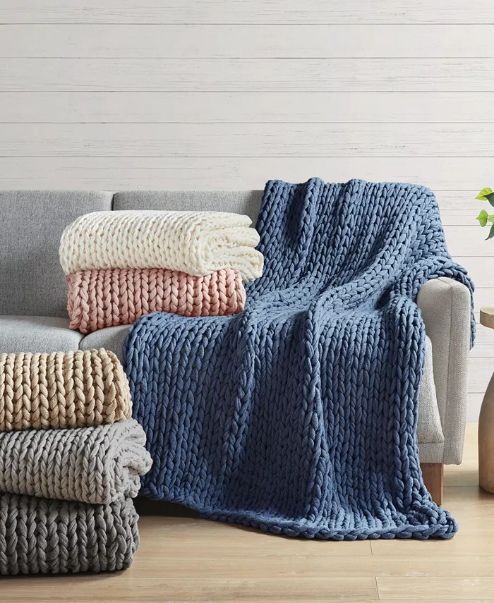 Madison Park Chunky-Knit Handmade Throw， 50