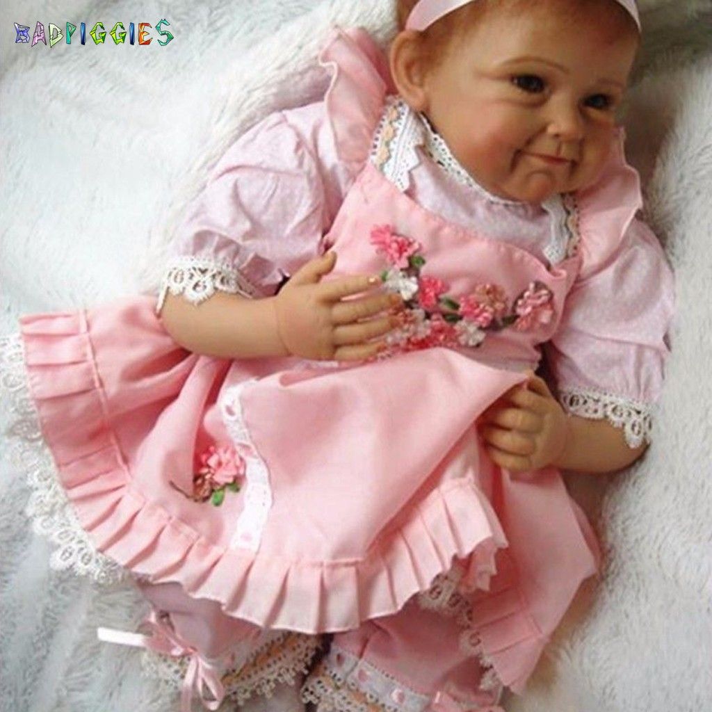 BadPiggies 22" 55cm Lifelike Dress Reborn Baby Doll Girls Silicone Vinyl Weighted Body Xmas Gift for Ages 3+