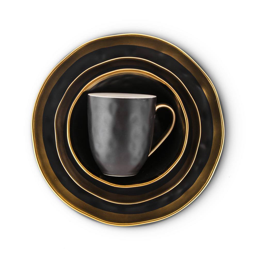 STONE LAIN Stone Lain Florian 32-Piece Dinnerware Set Porcelain Service For 8 Black BLB0455-B020002