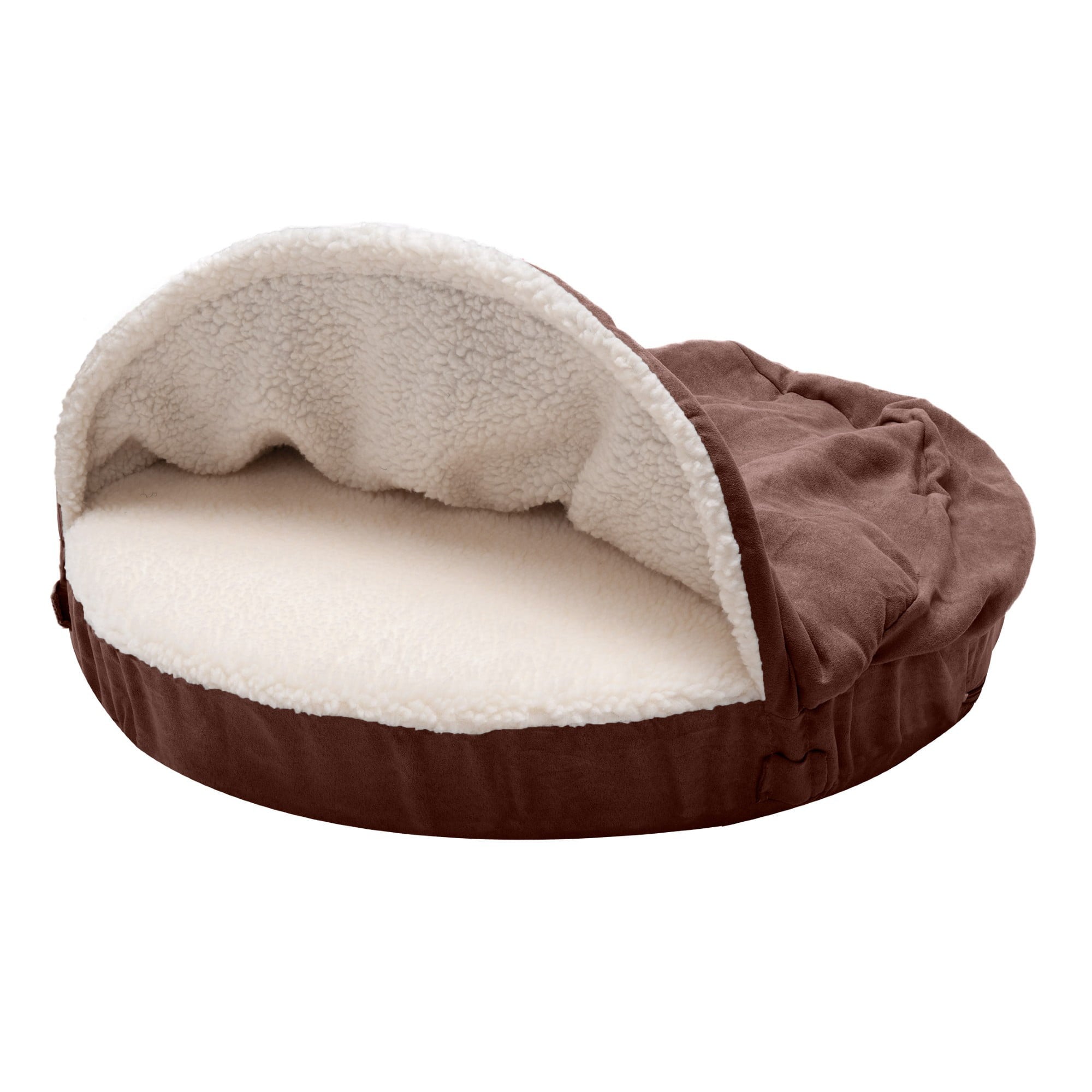 FurHaven | Cooling Gel Faux Sheepskin Snuggery Pet Bed for Dogs and Cats， Espresso， 26-Inch