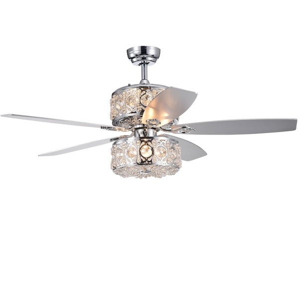 Velko 52-inch 6-light Dual Lamp Lighted Ceiling Fan with Crystal Shade (incl. Remote and 2 Color Option Blades) Shopping - The Best Deals on Ceiling Fans | 32771683