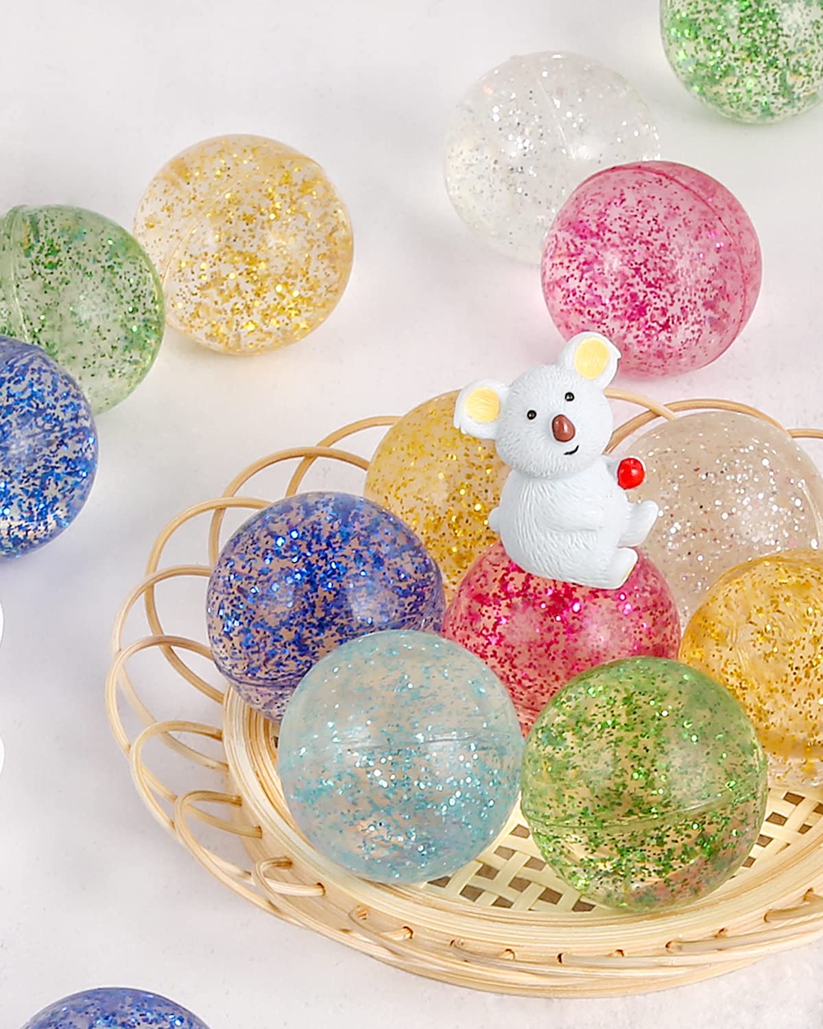 Pllieay 24pcs Bouncy Balls Glitter Bounce Balls， 32mm 6 Colors Bouncy Balls for Kids