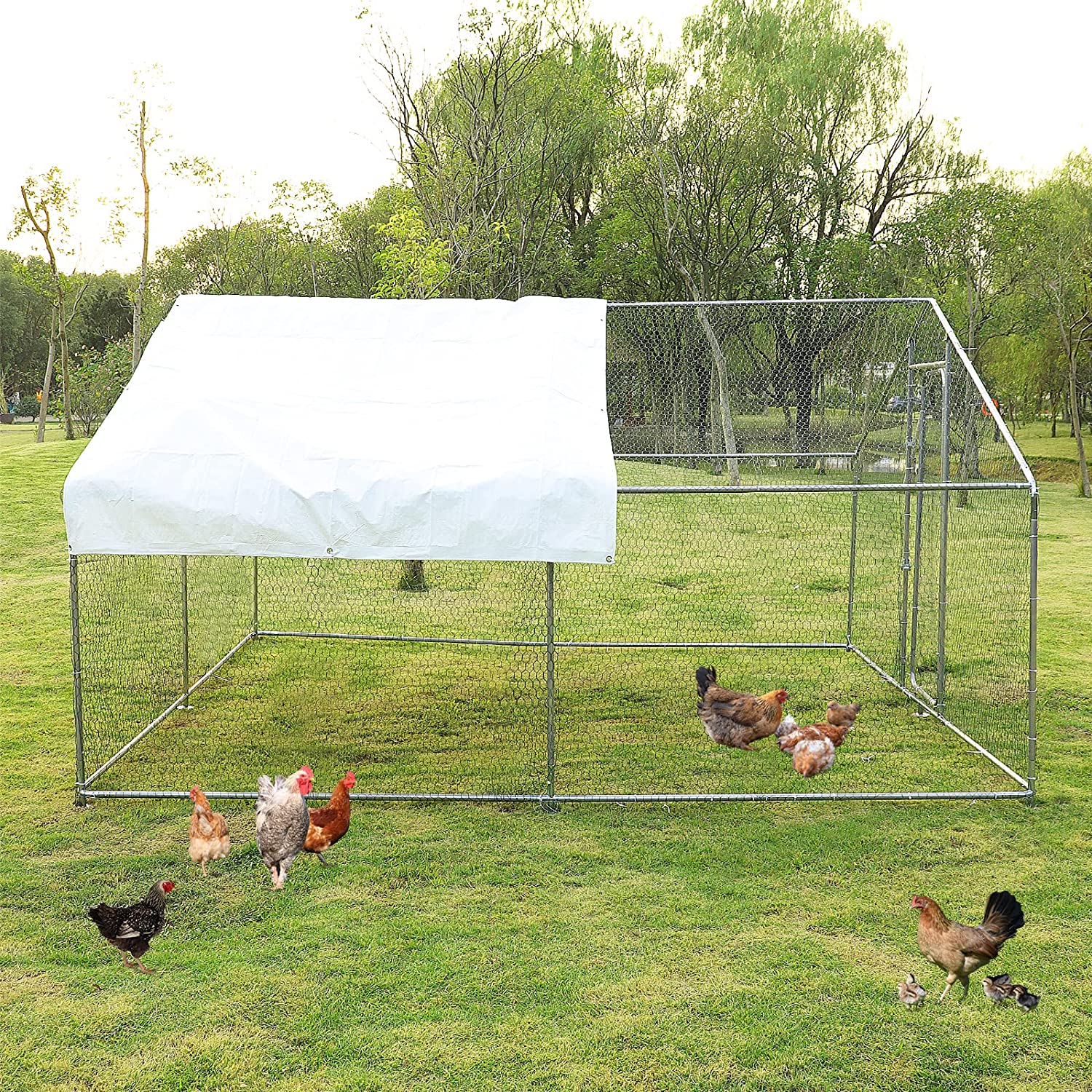 MAGIC UNION Large Metal Chicken Coop Backyard Hen House Outdoor Duck Cage with Waterproof Cover