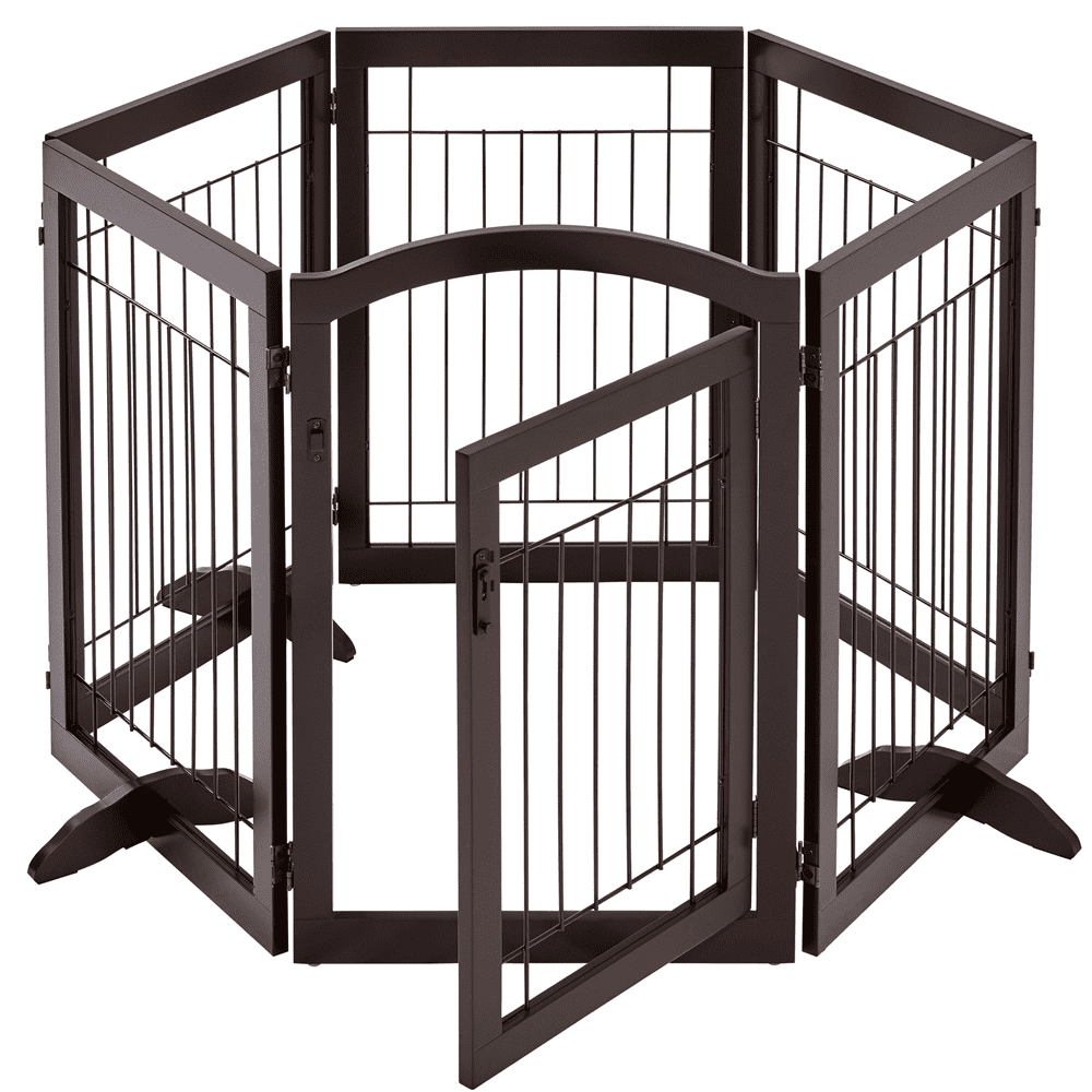 Yaheetech 32'' H 6-Panel Pet Gate with Wood and Wire， Espresso
