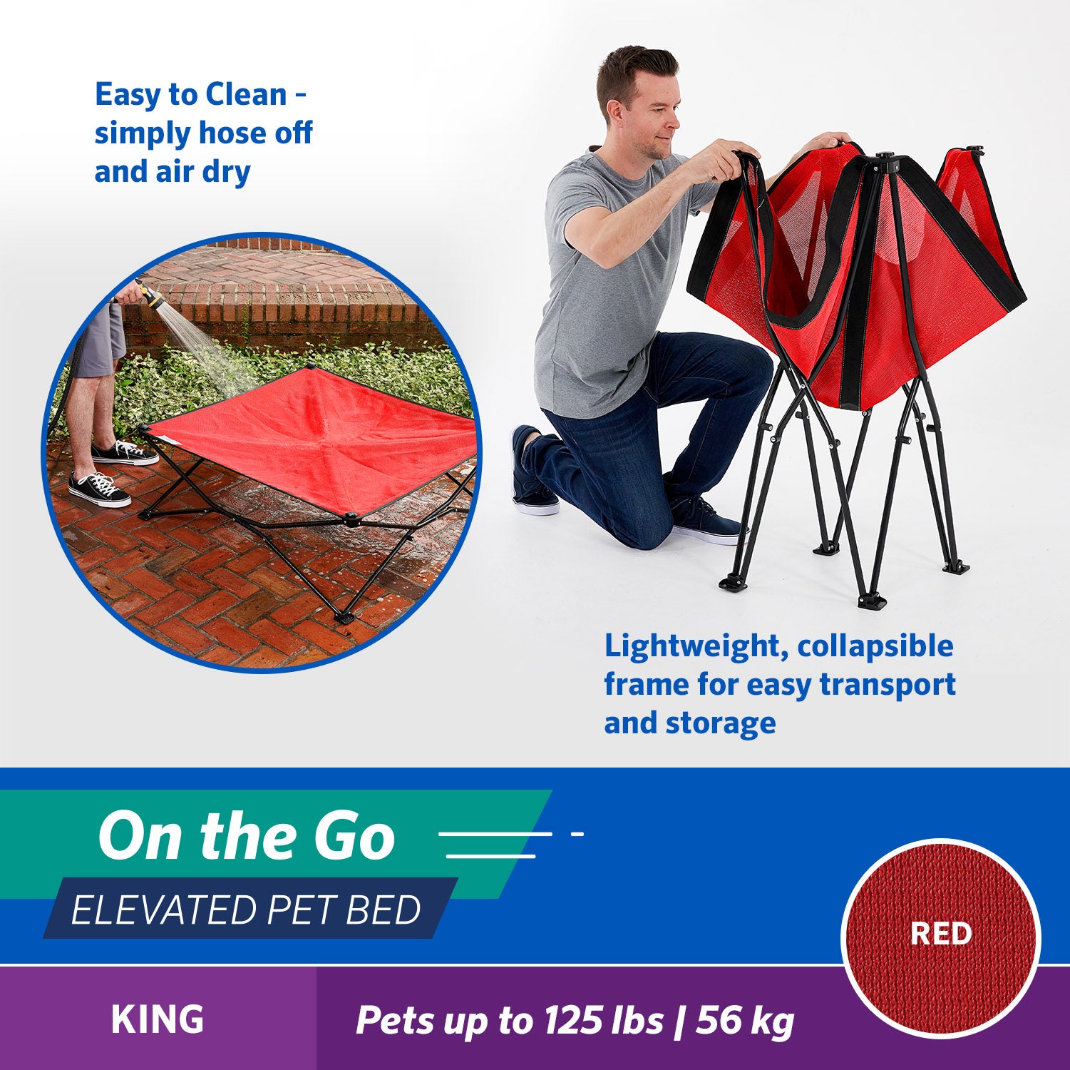 Coolaroo On the Go Elevated Travel Dog Bed， King， Red