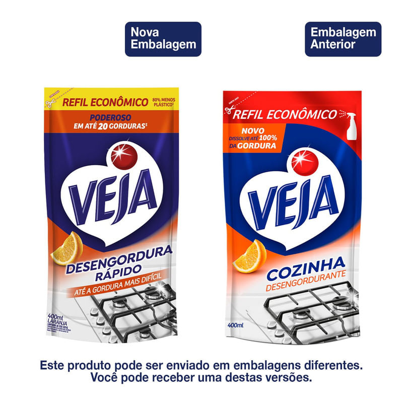 Veja Desengordura Rapido Limpador Laranja 400ml Refil Economico