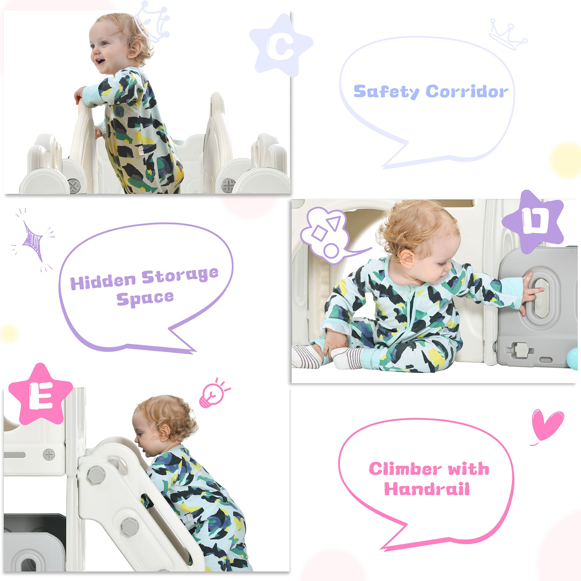 OWSOO Slide Playset Structure， Freestanding Castle Climber with Slide and Basketball Hoop， Storage Organizer for Toddlers， Climbers Playhouse for Indoor Outdoor Playground Activity