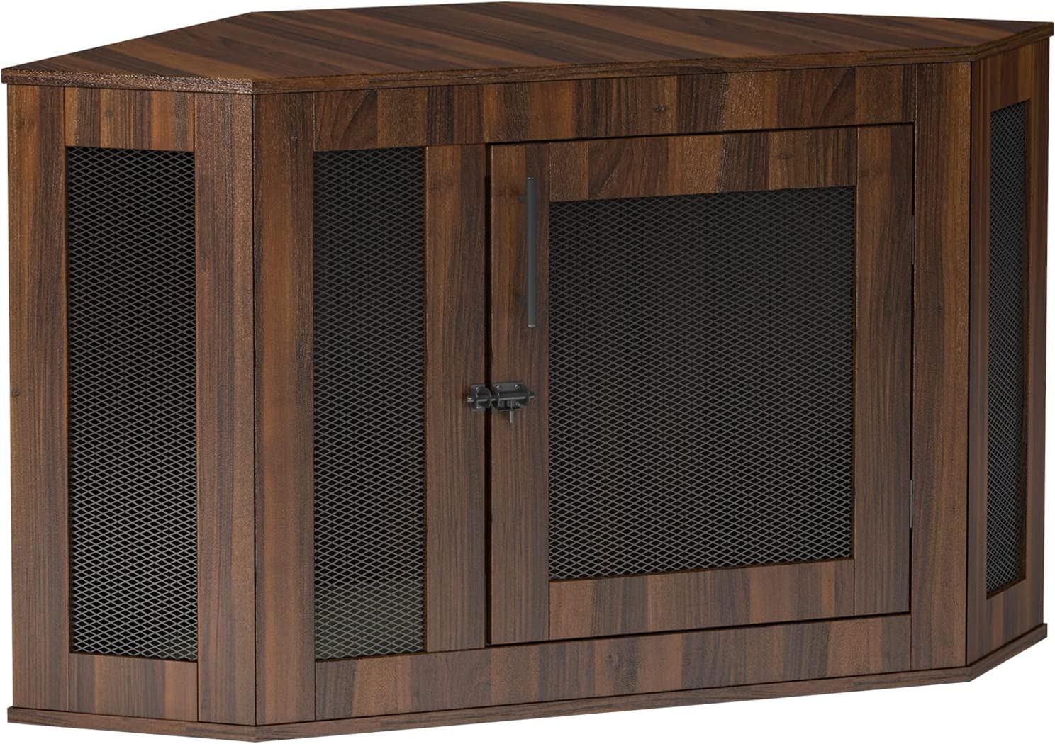 Dog Crates for Medium Dogs， Dog Crates Cage Kennel Furniture Indoor with Cushion and Lockable Doors， Wooden Corner Dog Crate for Small/Medium Dogs， Perfect for Limited Room (Walnut， Medium)