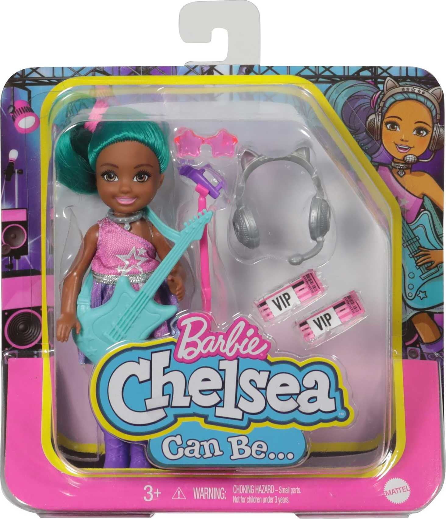 Barbie Chelsea Can Be Doll, Playset with Blue Haired Rockstar Small Doll, Guitar & Music Accessories
