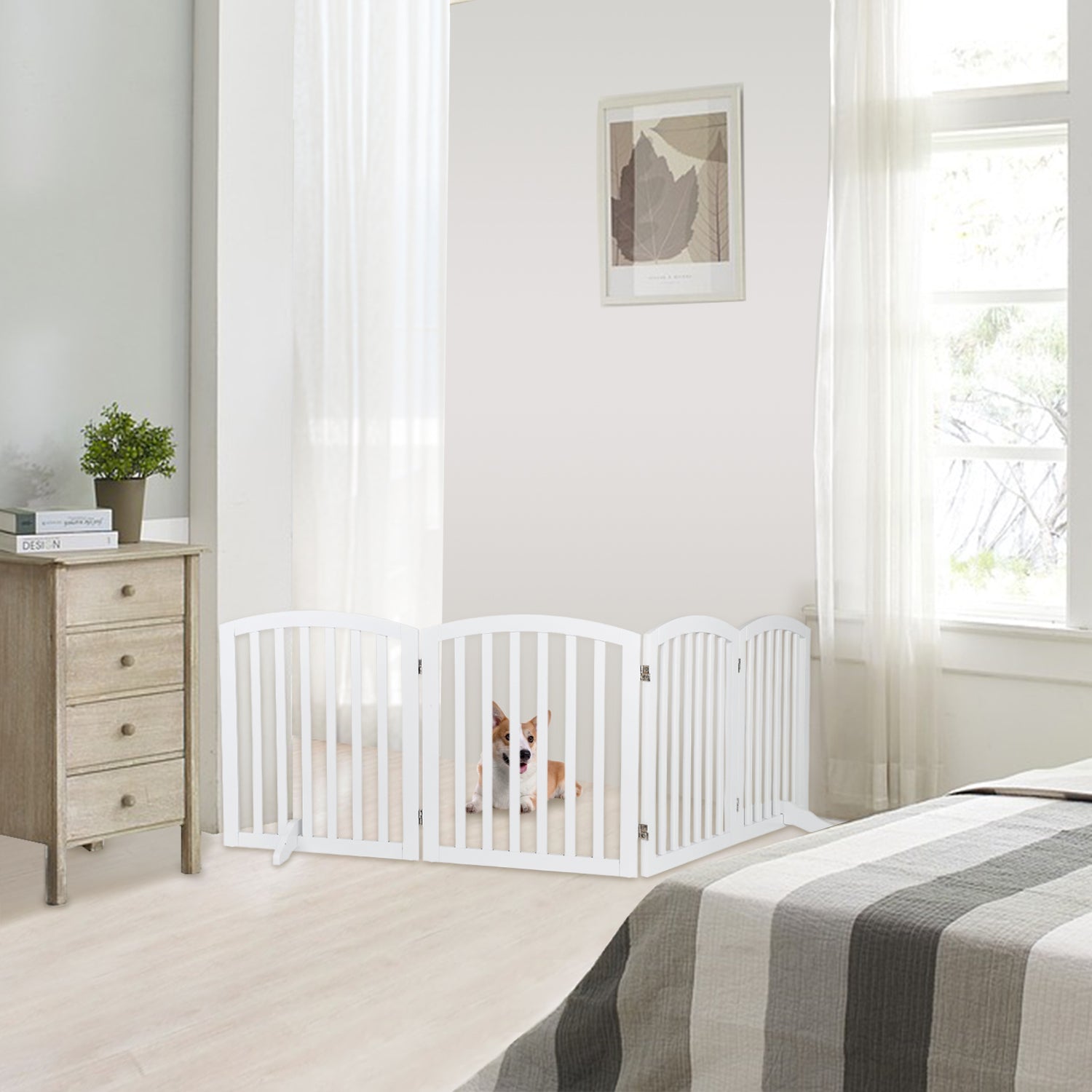 VINGLI 30” Tall Free Standing Pet Gates for Doorways， 4 Panel Folding Dog Gates for The House Extra Wide