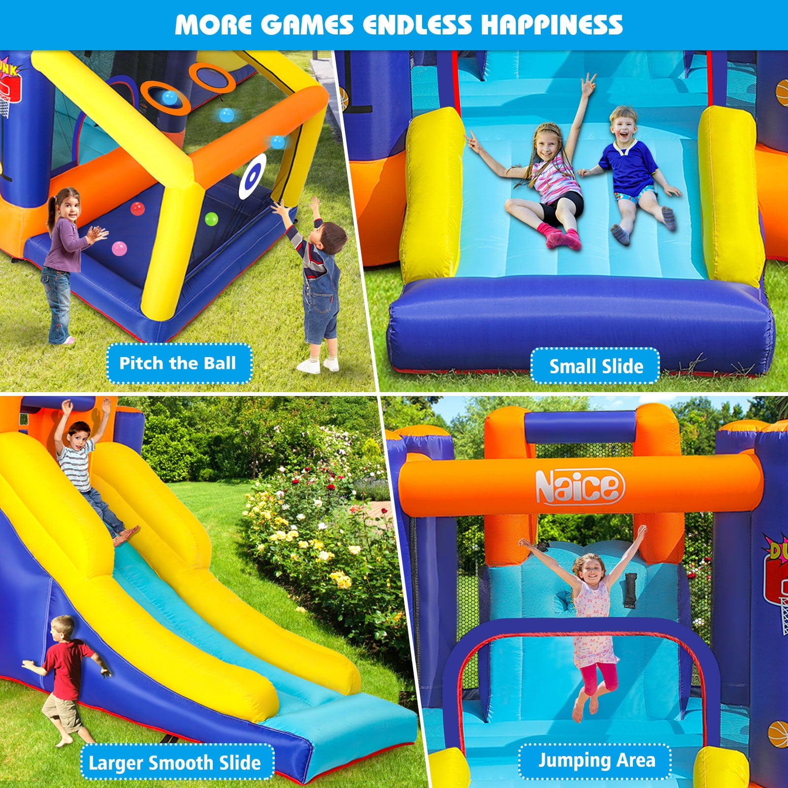 Peradix Inflatable Bounce Jumper Houses Castle Double Slide Climbing Wall Ball Pit with Blower Outdoor Indoor for Kids 3-12 Years Old