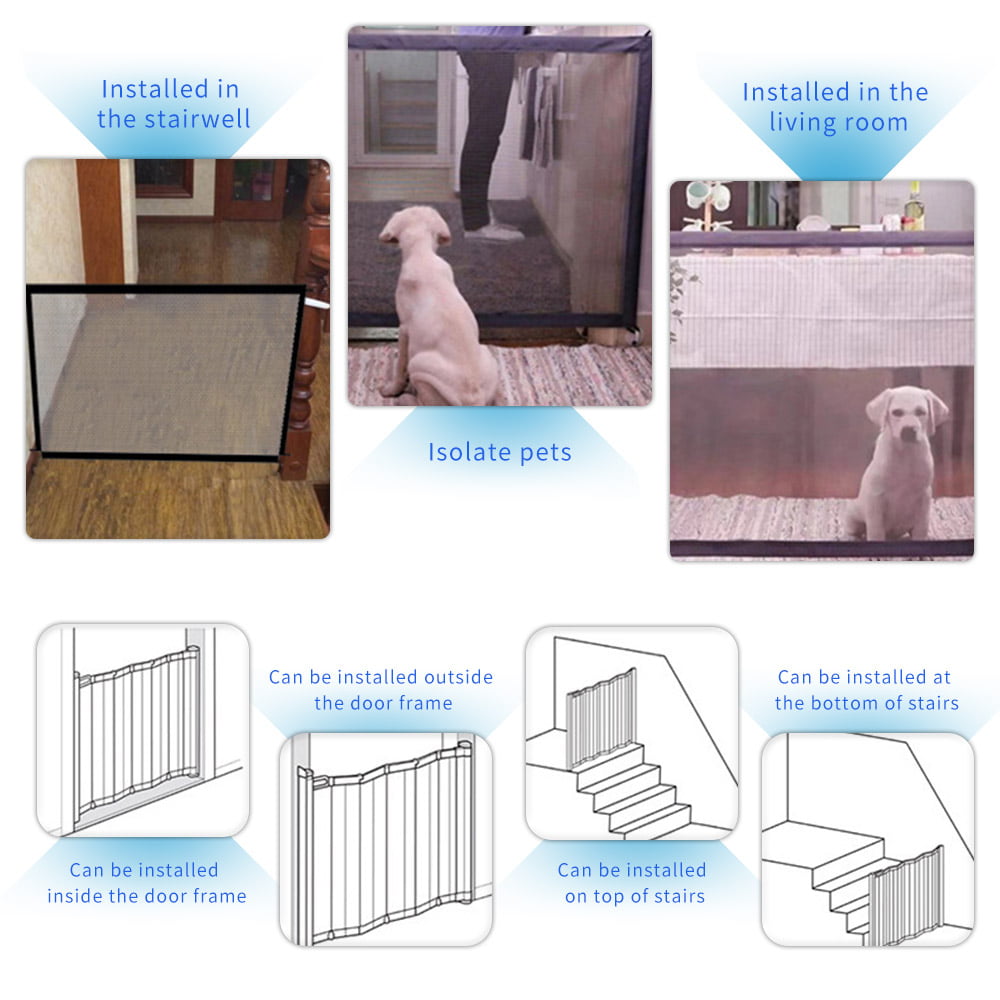 Dog Safety Gate Pet Mesh Fence Portable Folding Safety Gate Install Anywhere 110*72CM