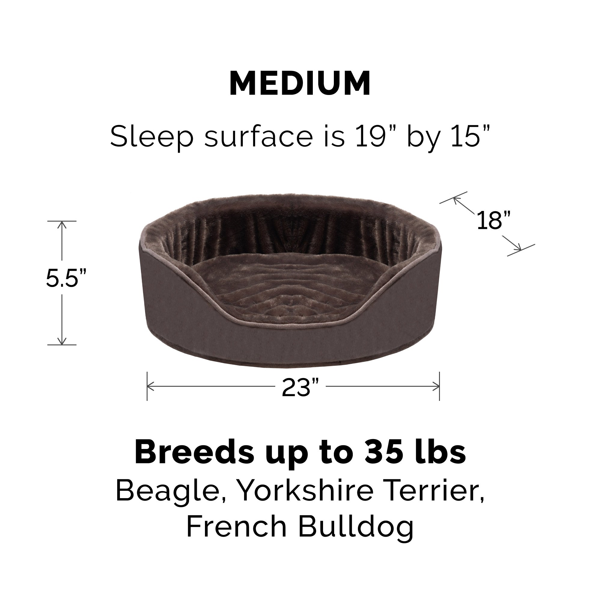 FurHaven | Orthopedic Plush and Velvet Oval Pet Bed for Dogs and Cats， Driftwood Brown， Medium