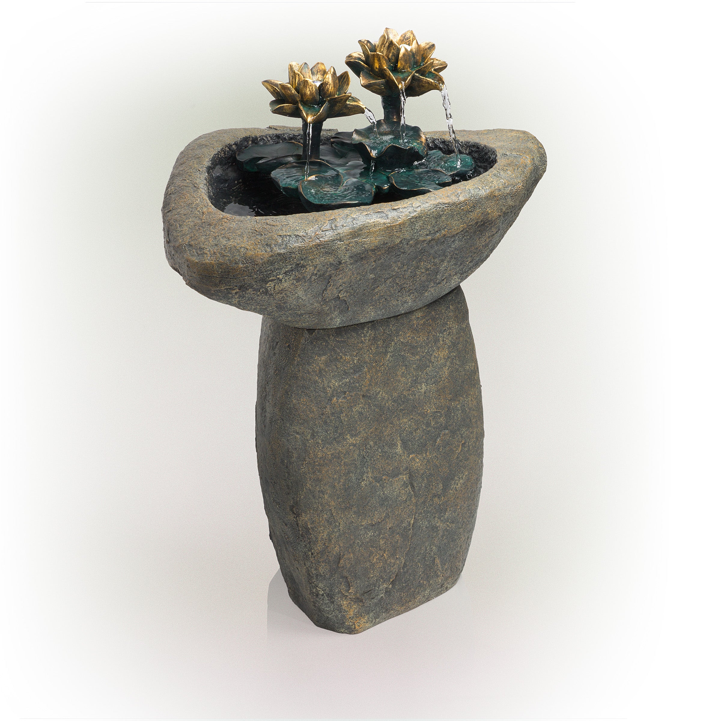 Alpine Corporation Lotus Rock Fountain Waterfall with LED Lights
