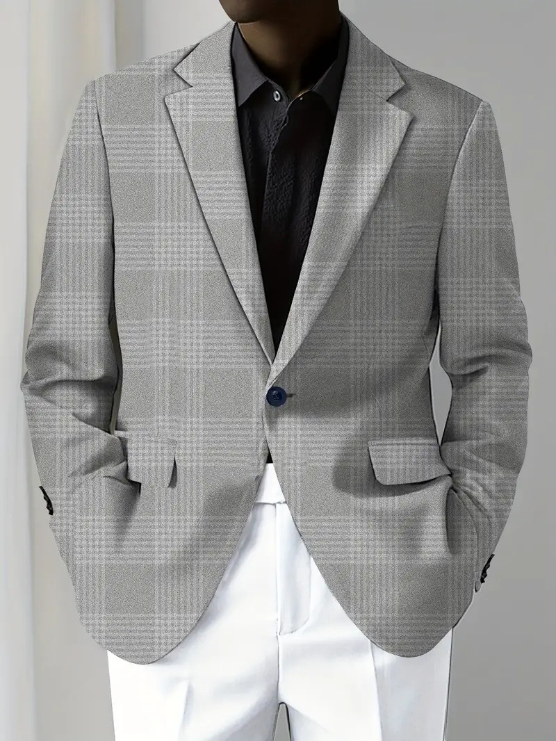 Men's Casual Solid Notch Lapel One Button Blazer