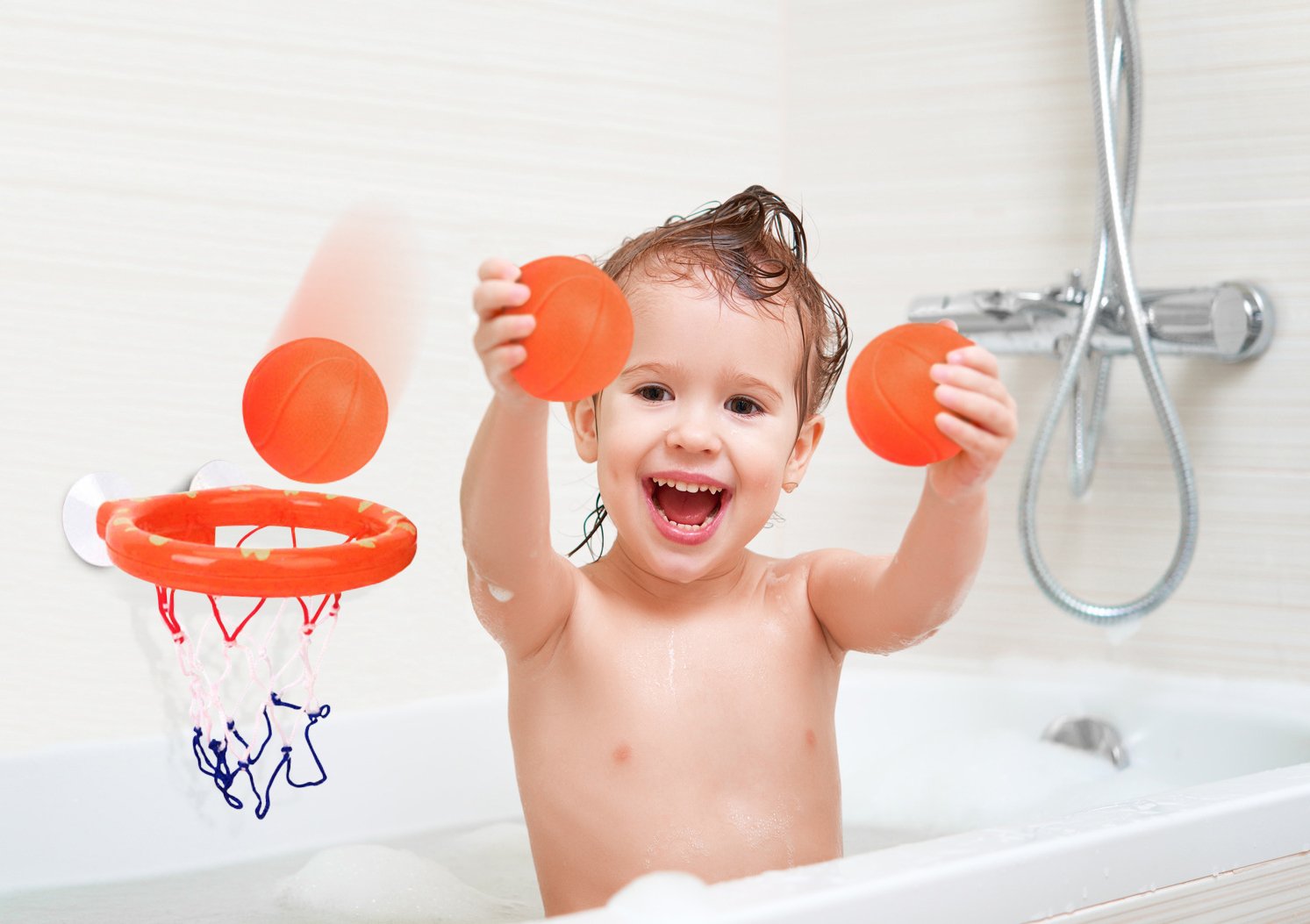 WUSI Basketball Hoop and Balls Toy Set for Kids and Toddlers | Bathtub Shooting Game | Included Basketball Hoop + 3 Balls