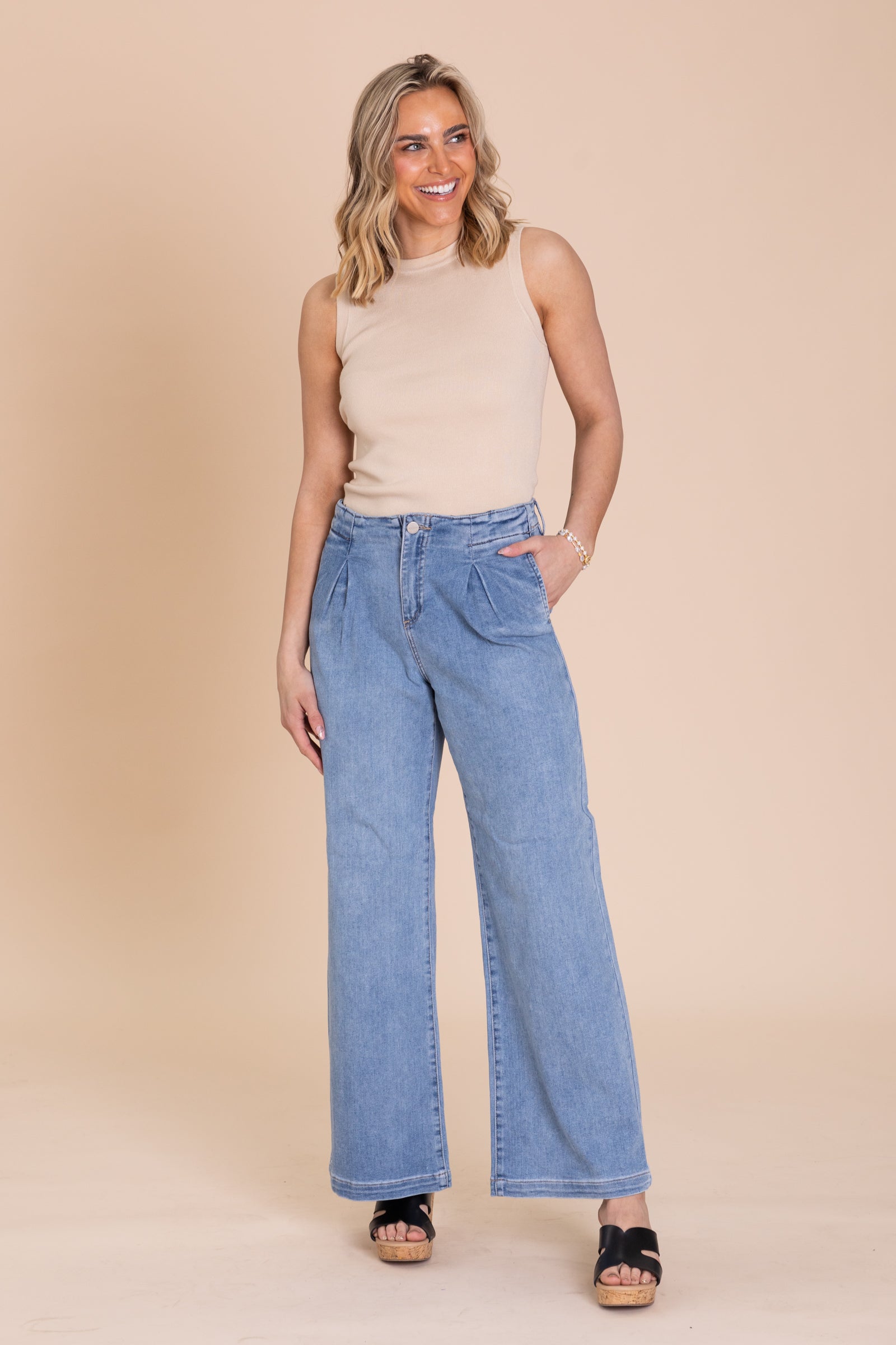 Risen Medium Wash Mid Rise Wide Relaxed Jeans