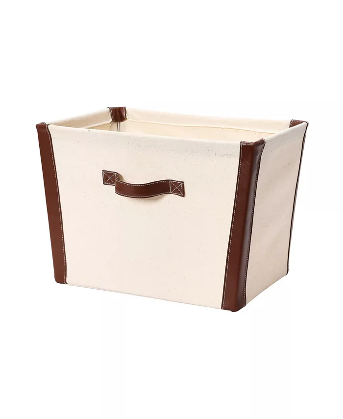 Household Essentials Canvas Bin with Faux Leather Trim