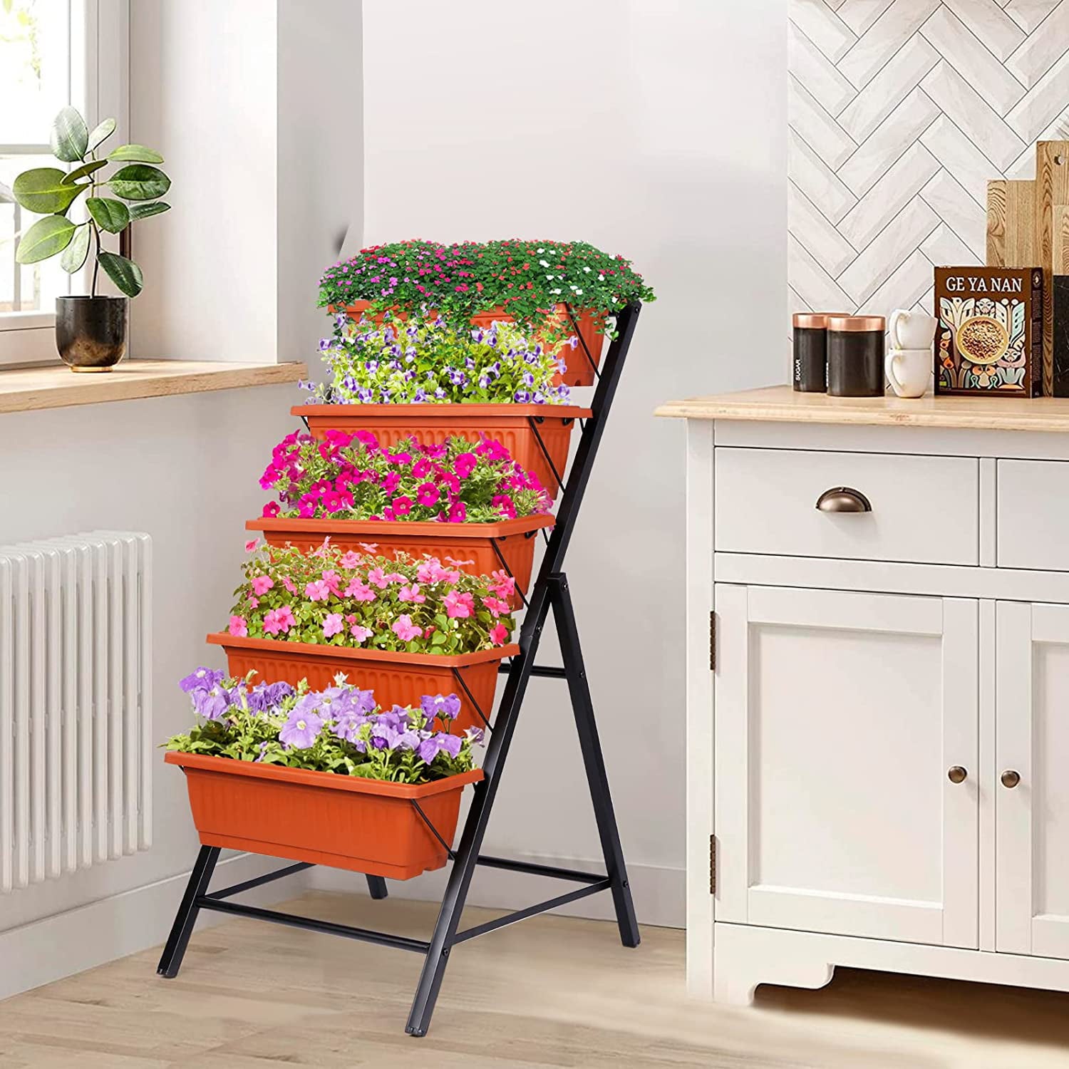 SEJOV 4 ft Vertical Garden 5-Tier Raised Garden Bed Planter Box for Patio Balcony Flower Herb Freestanding Garden Planter 22.5 in× 25.5 in× 45 in