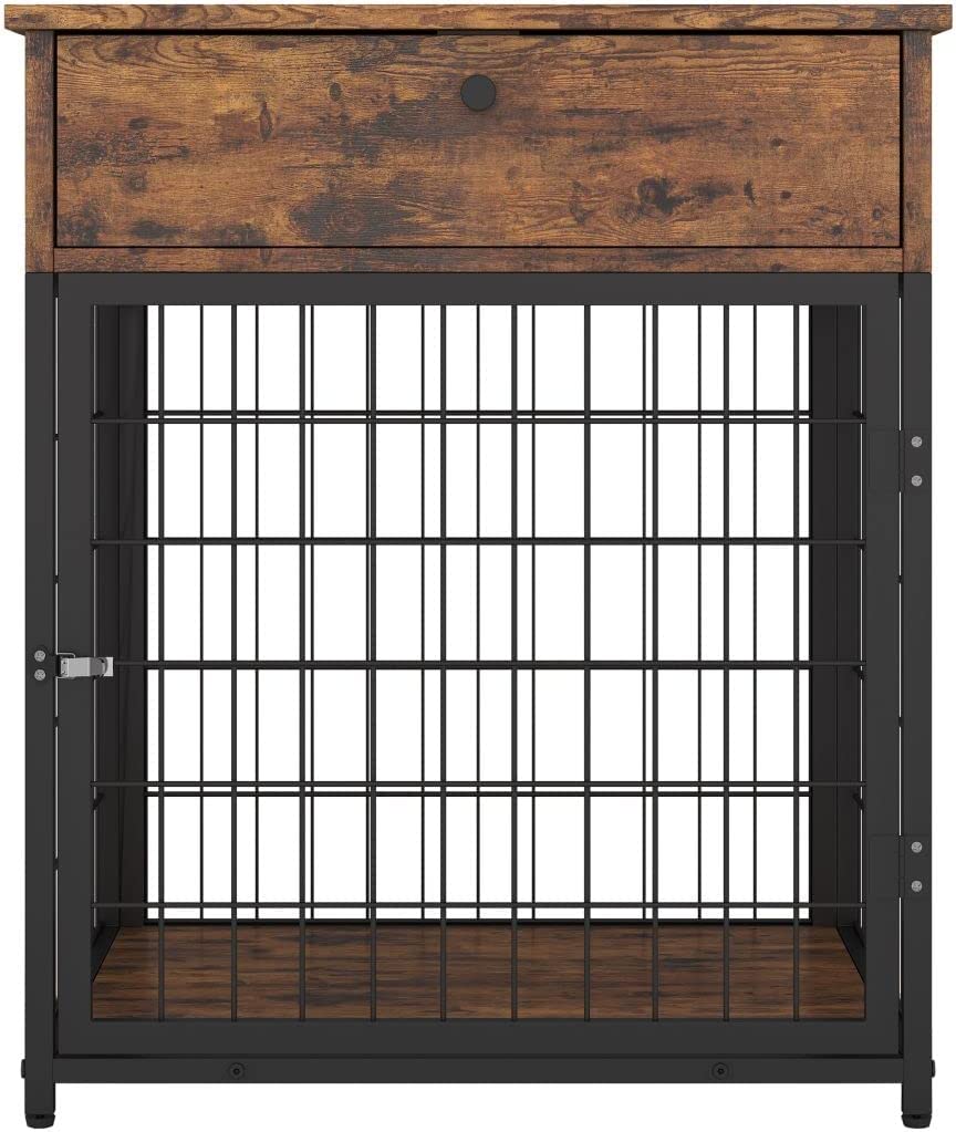 Indoor Chew-Proof Pet House End Table Puppy Kennel Table Nightstand，Dog Crate End Table Small， Modern Farmhouse Furniture Style Dog Crate End Table with Storage  (Rustic Brown)