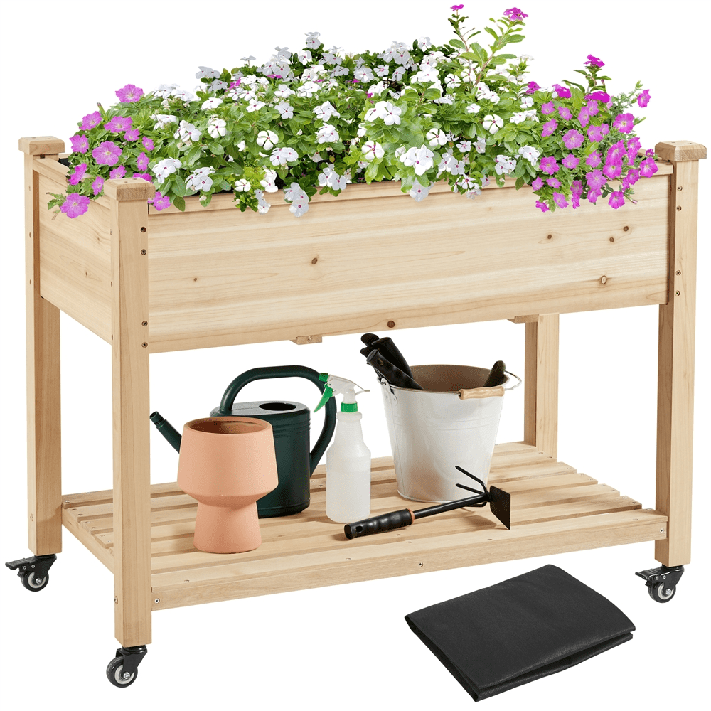 Easyfashion Raised Elevated Garden Bed with Wheels, Wood