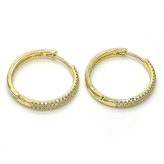 Gold Layered Huggie Hoop， with Crystal， Golden Tone