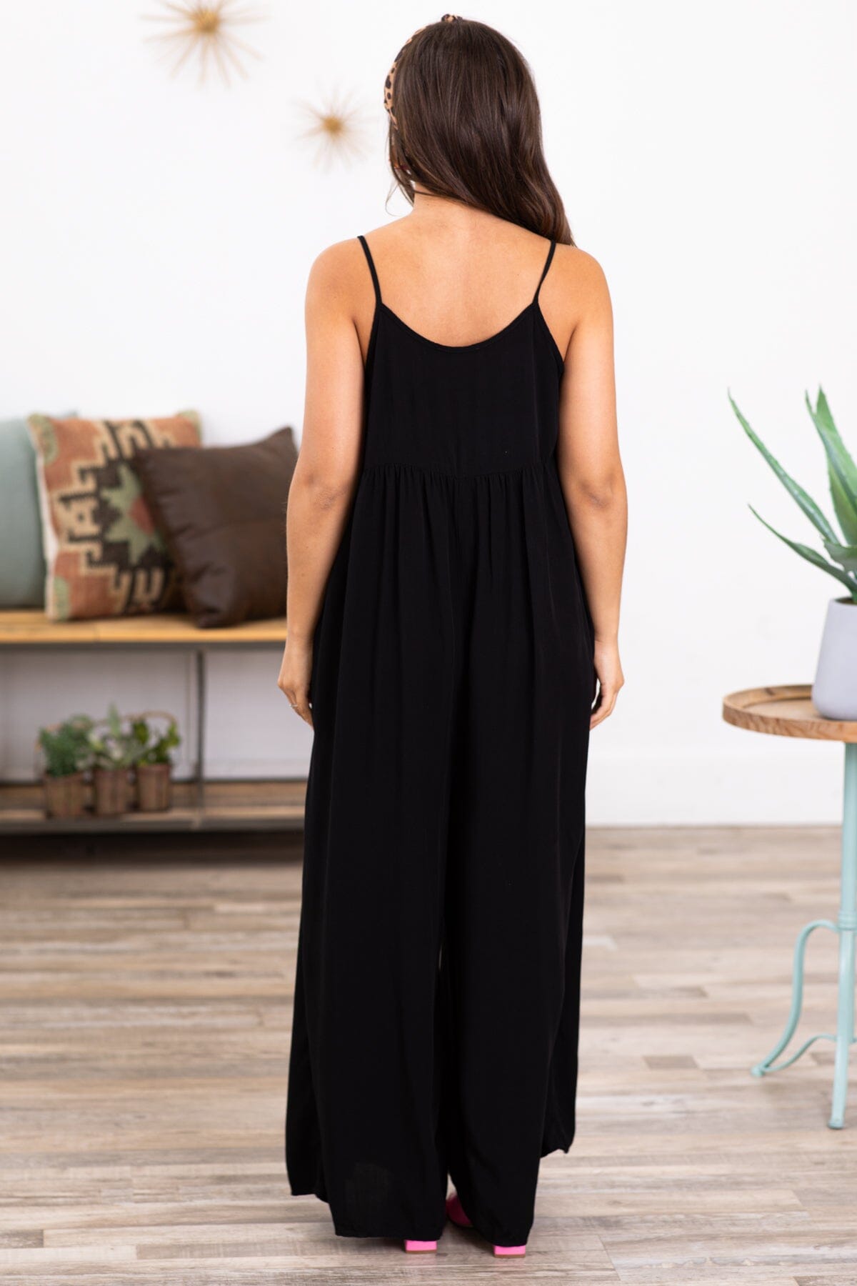 Black Wide Leg V-Neck Jumpsuit
