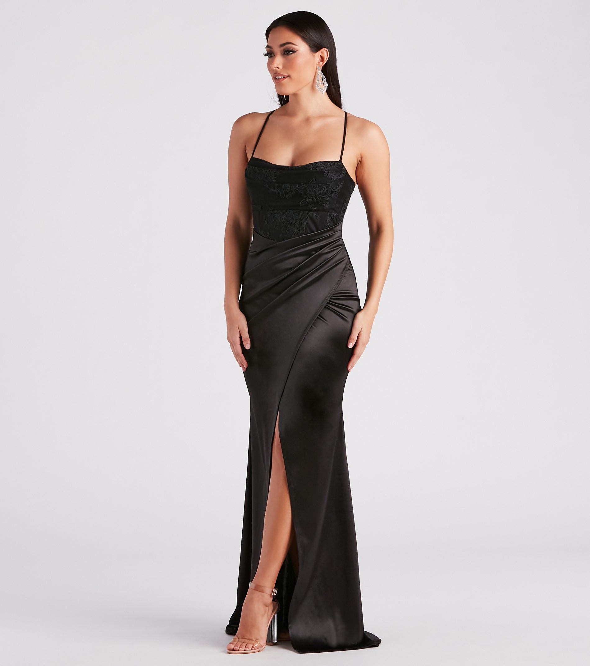 Janie Formal Satin Lace Long Dress