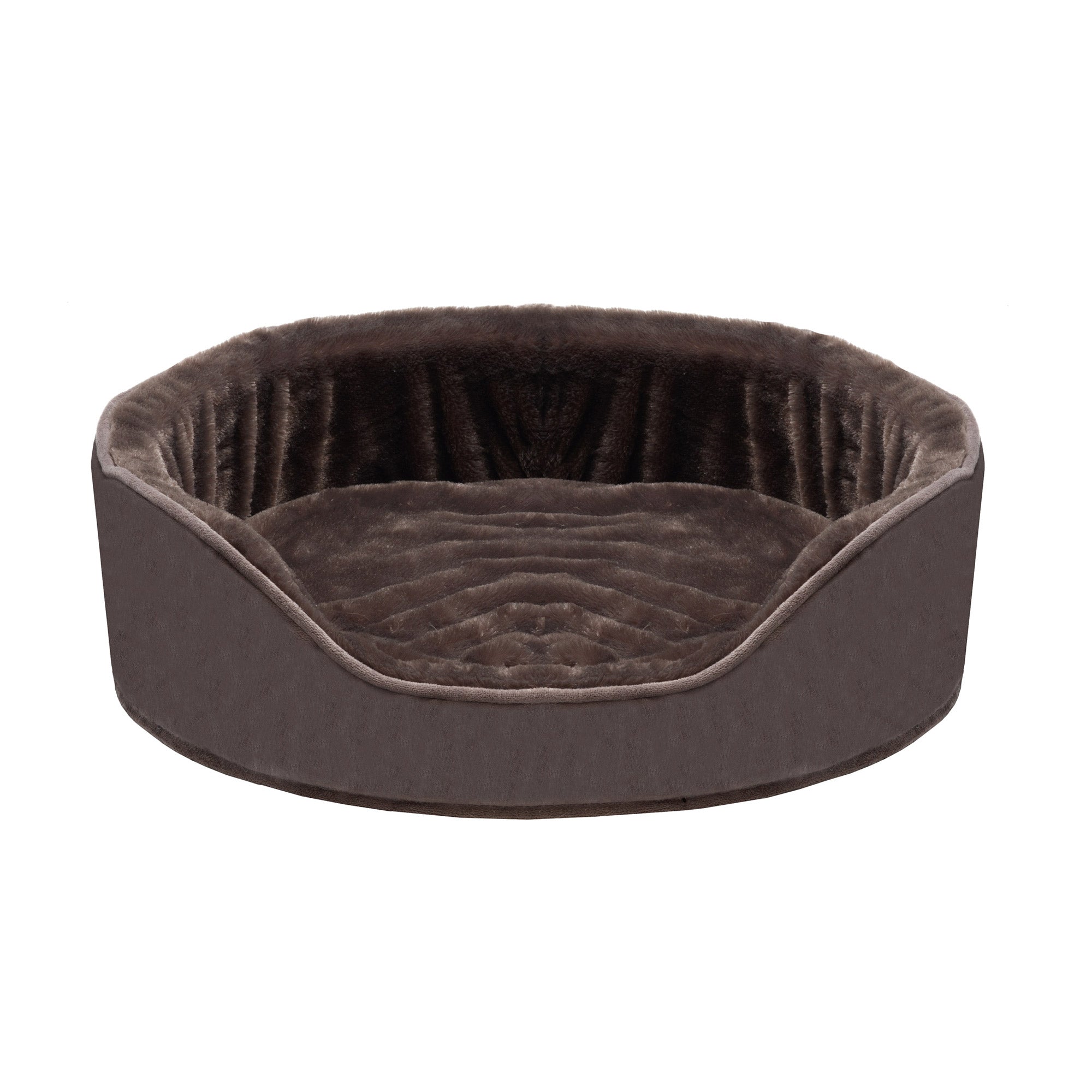 FurHaven | Orthopedic Plush and Velvet Oval Pet Bed for Dogs and Cats， Driftwood Brown， Medium