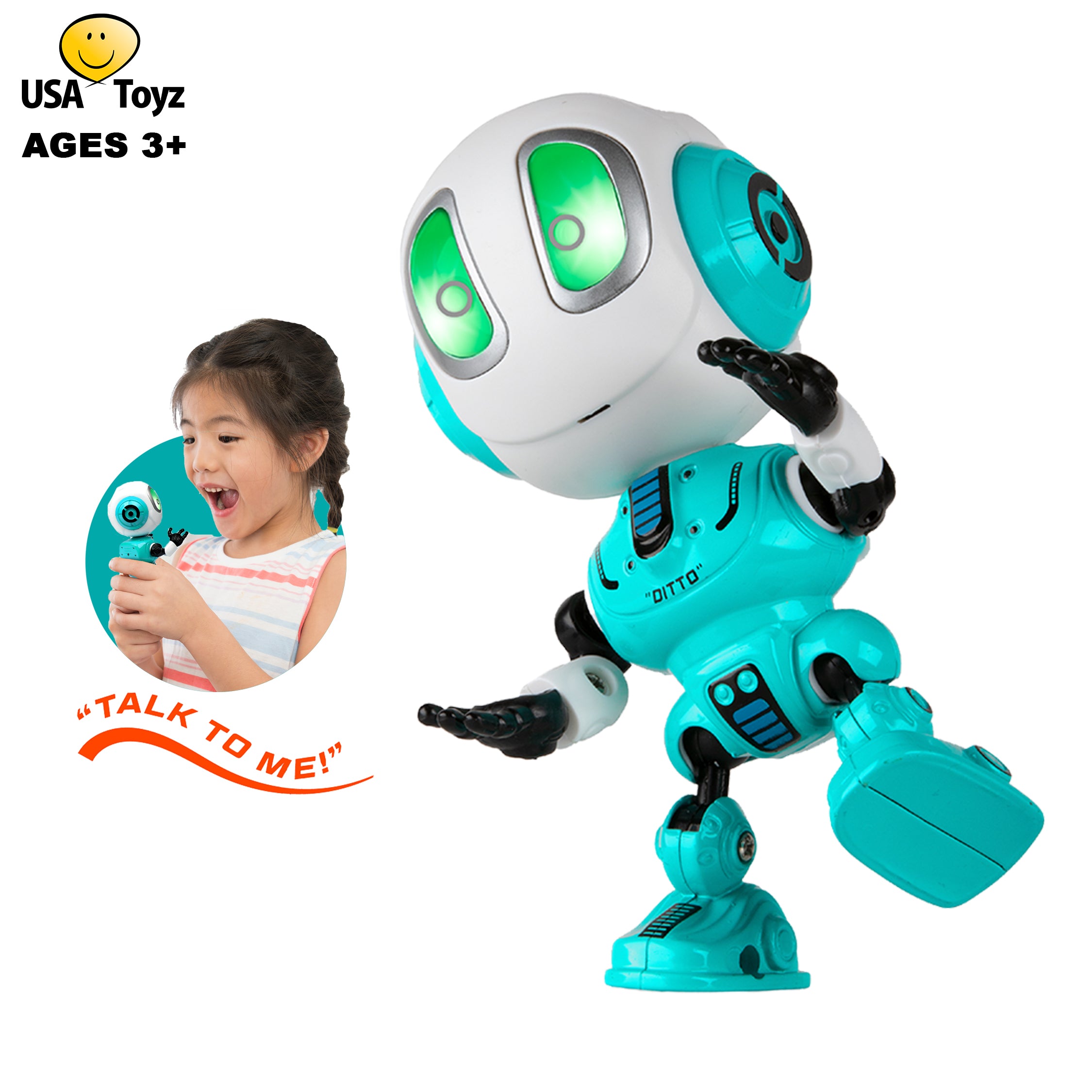 USA Toyz Ditto Talking Robot Toy - Mini Interactive Recording Kids Robot