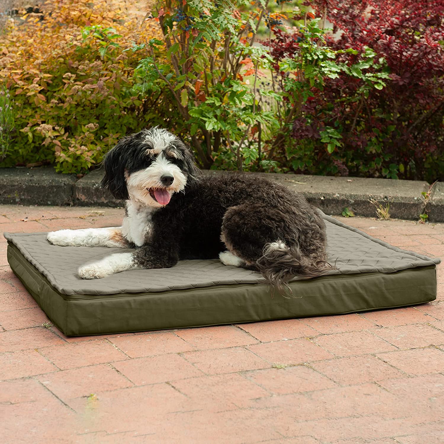 Furhaven Large Orthopedic Dog Bed Water-Resistant Indoor/Outdoor Quilt Top Convertible Mattress w/ Removable Washable Cover - Dark Sage， Large Convertible Quilt Top (Dark Sage) Large Orthopedic Foam