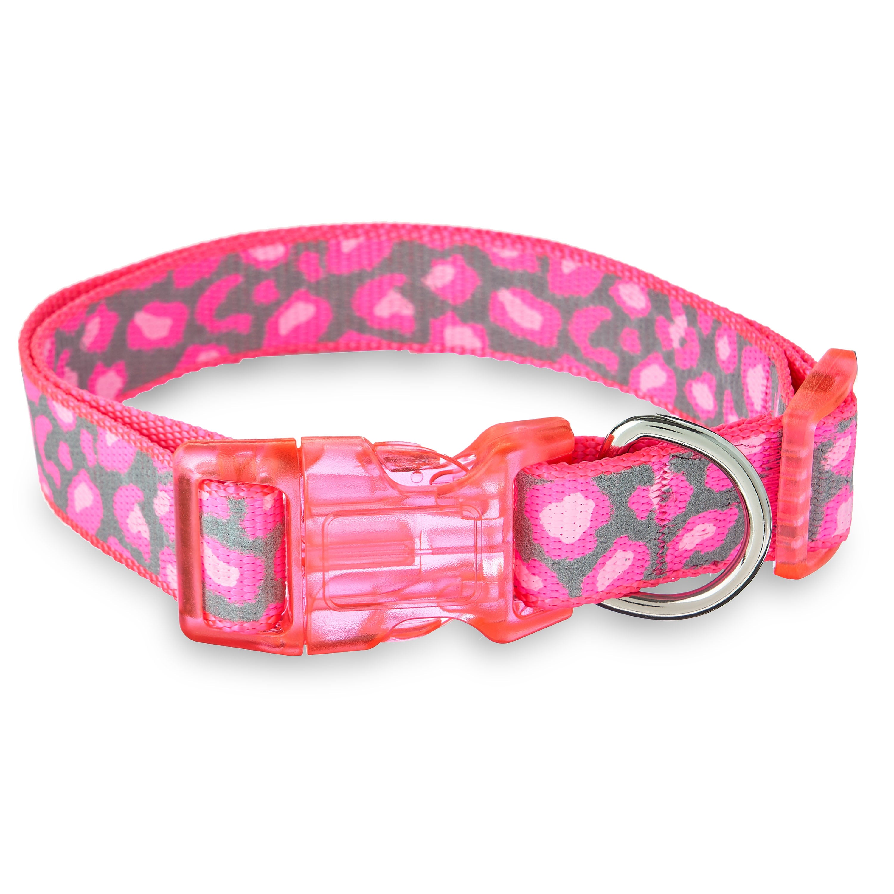 Vibrant Life Cheetah Print Reflective Dog Collar， Pink， L