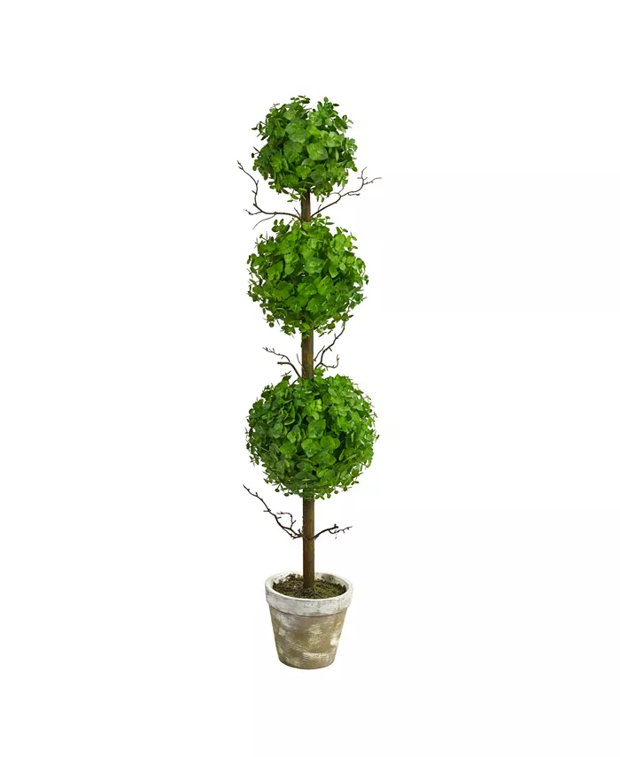 Nearly Natural 3' Eucalyptus Triple Ball Topiary Artificial Tree