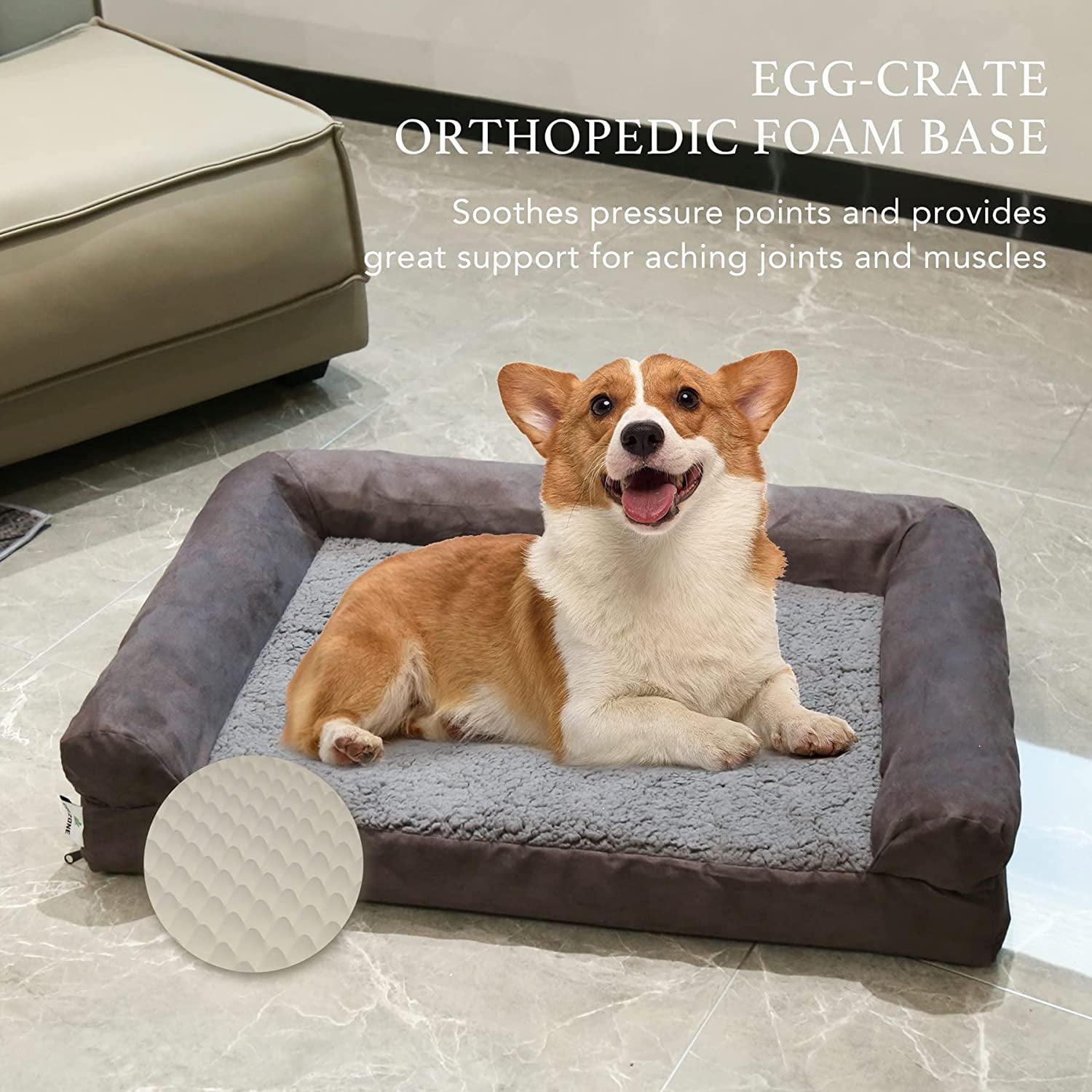Grezone Orthopedic Dog Beds Furniture for Small/Medium/Large/Extra Large Pet Dog Cat Bed Sofa Puppy Supplies Bed Removable Washable Cover Waterproof Lining Non Skid Bottom Memory Foam Dog Couch Bed