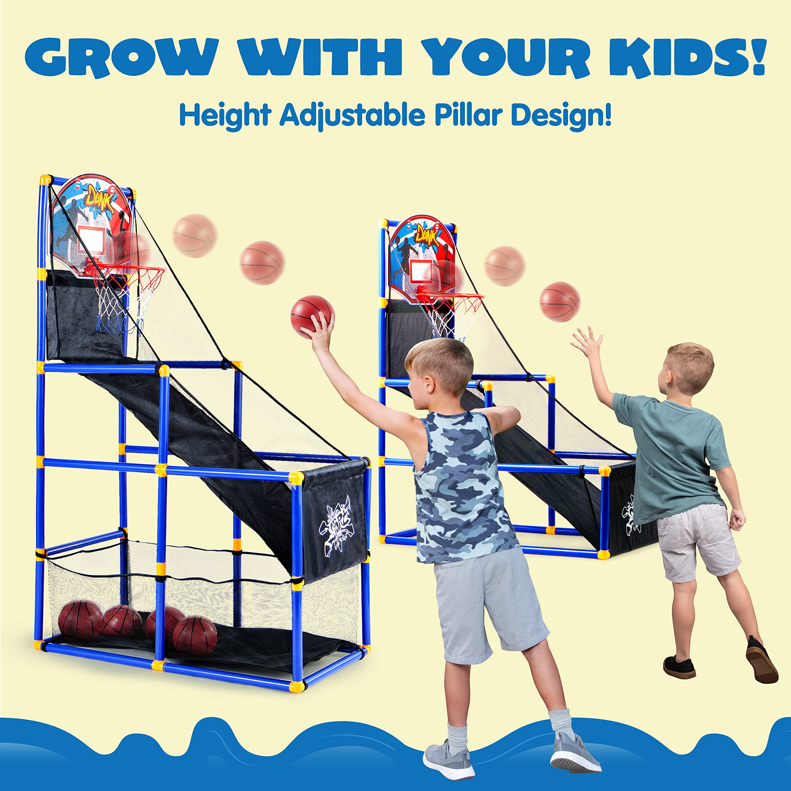 JOYIN Kids Arcade Basketball Game Set with 4 Balls and Hoop for Kids Indoor Outdoor Sport Play - Easy Set Up - Air Pump Included - Ideal for Games and Competition