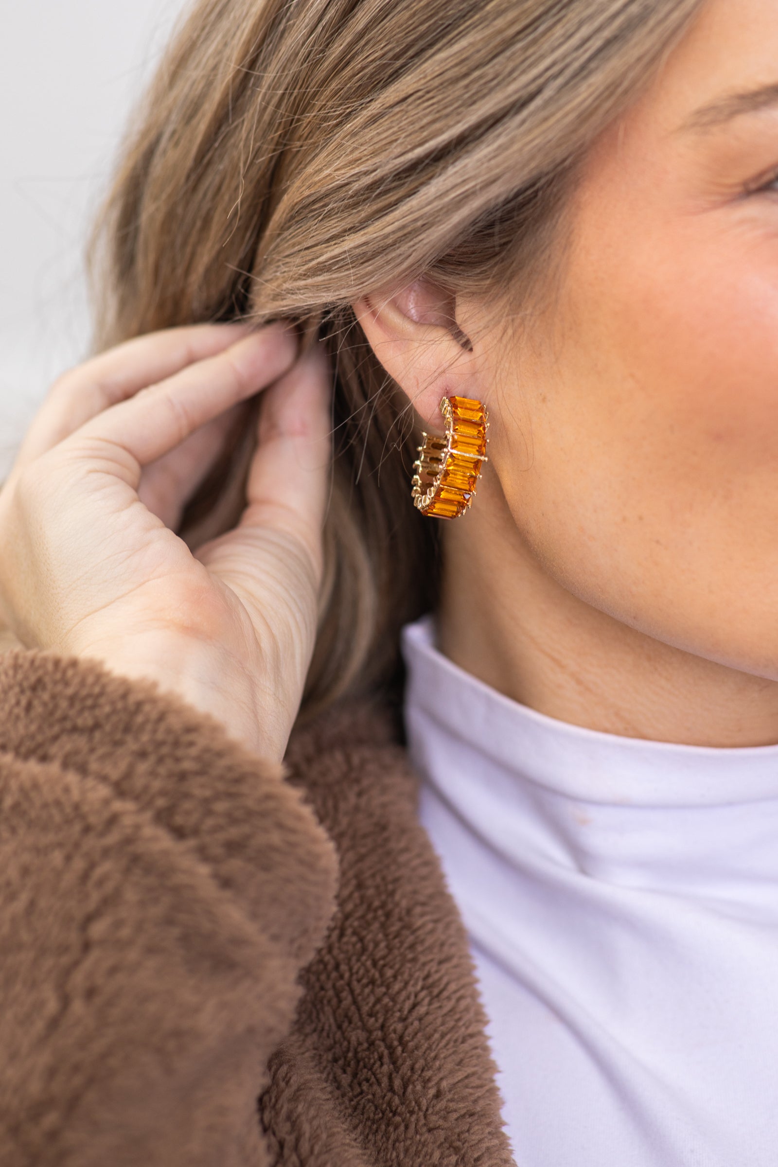 Copper Rhinestone Double Hoop Earrings