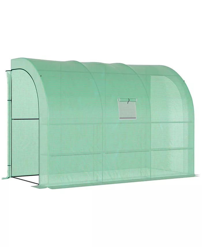 Outsunny Outdoor Garden Greenhouse Nursery w  Windows， Zippered Doors， Green
