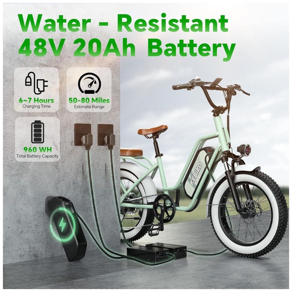 Bicicleta Elétrica para 2 Pessoas, Bateria Removível de 48V 20AH, Motor Potente, Pneu Gordo de 20