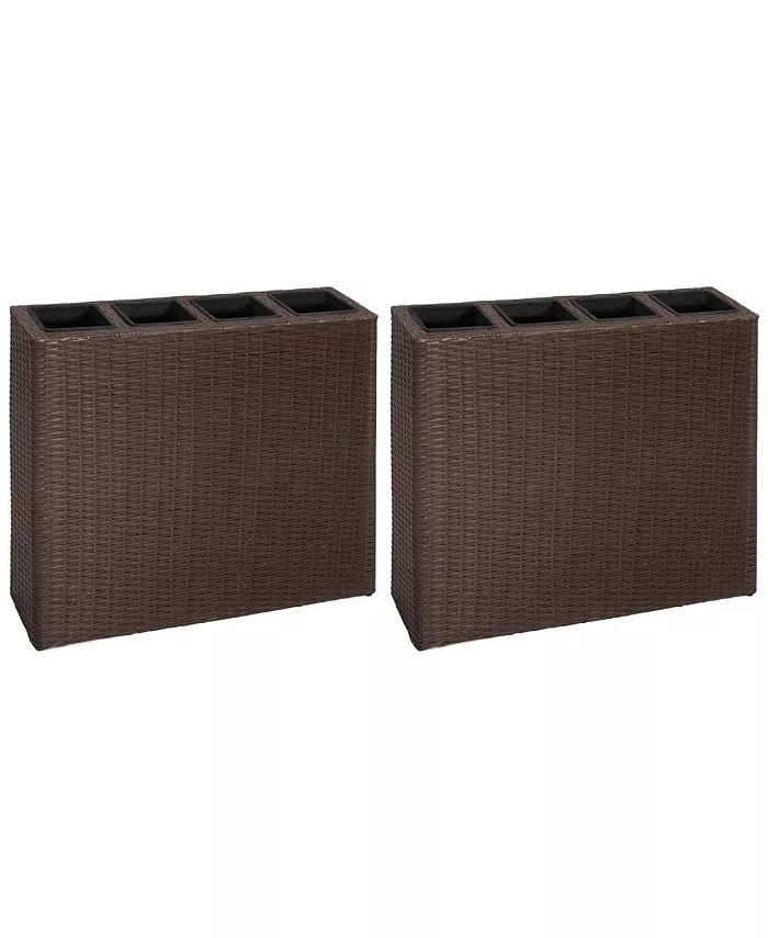 vidaXL Garden Raised Bed with 4 Pots 2 pcs Poly Rattan Brown