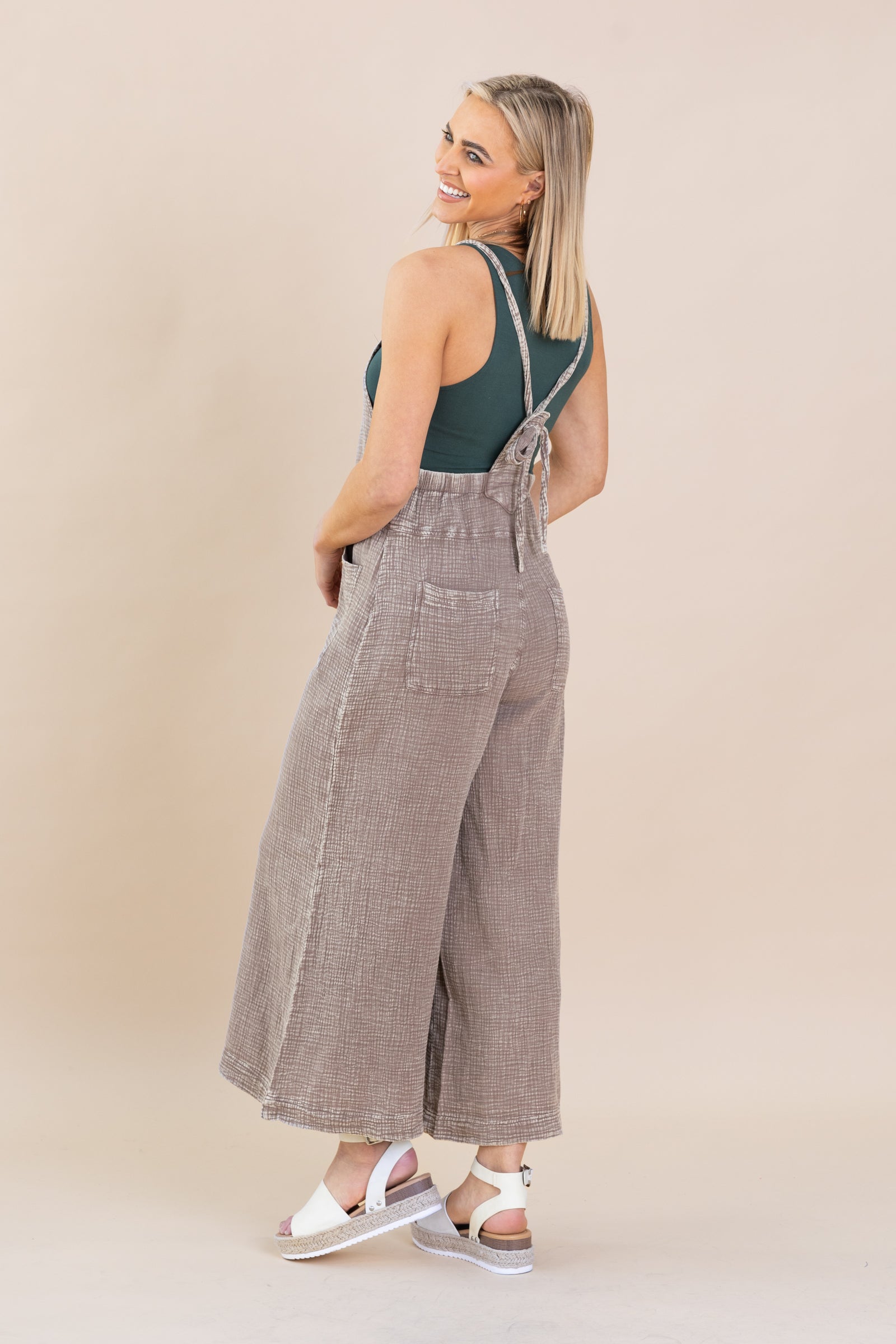 Ash Mocha Mineral Washed Cotton Jumpsuit