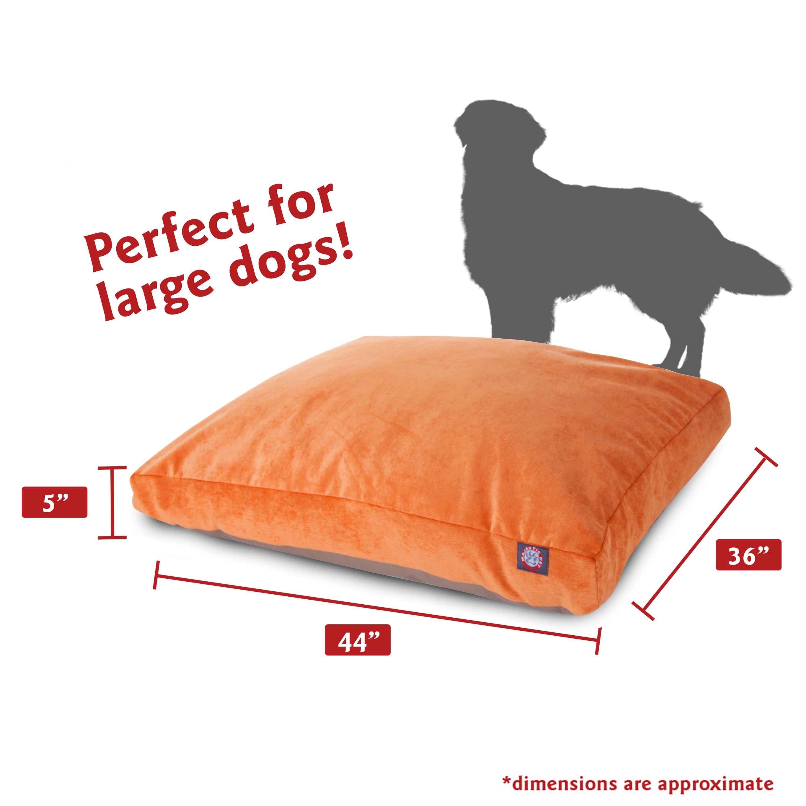 Majestic Pet | Villa Velvet Rectangle Pet Bed For Dogs， Removable Cover， Orange， Large